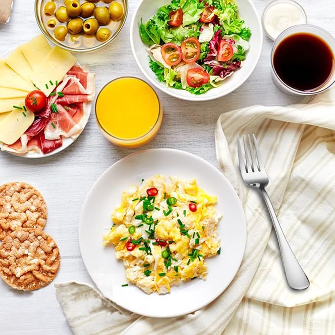 SANTUO Stainless Steel Salad Forks Set, 8-Piece Mirror Polished Table Forks Dinner Forks Flatware Set with Long Handle Use for Home, Restaurant or Camping, Dishwasher Safe (Silver 7.3 Inch)