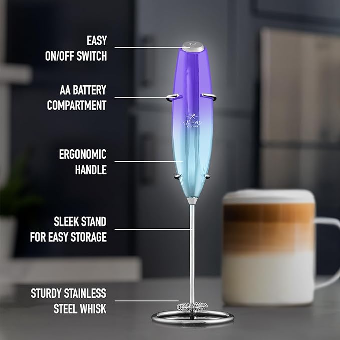 Zulay Kitchen Executive Series Luxury Gift Milk Frother – Handheld Electric Foam Maker for Coffee, Lattes & Hot Chocolate – Deluxe Finish, Ideal Gift for Coffee Lovers