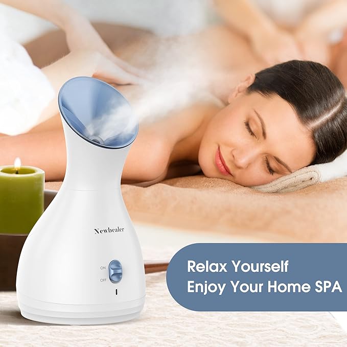 Newbealer 2in1 Facial Steamer, Hot Mist Facial Aromatherapy Humidifier Atomizer, Large Face Steamer Unclogs Pores Sinuses Moisturizing, Home Sauna Spa with Eyebrow Set (Blue, 170ml)-BrightBean Baby