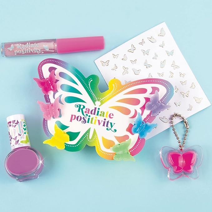 Make It Real: Butterfly Dreams Cosmetic Set - 11 Pieces, Tweens & Girls, Includes 6 Butterfly Hair Clips, Polish, Nail Stickers, 2 Lip Gloss & Instructions, Butterflies, Makeup & Beauty, Kids Ages 8+-BrightBean Baby