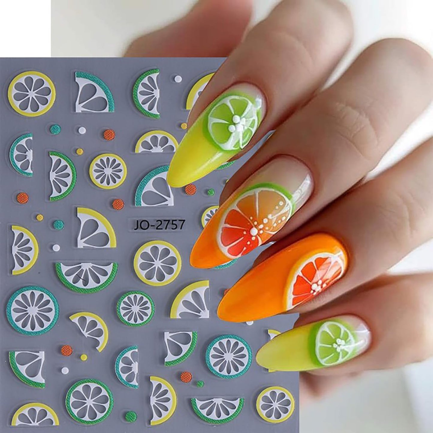 6 Sheets Fruit Nail Art Stickers 3D Self -Adhesive Cherry Strawberry Nail Decals Holographic Lemon Peach Nail Stickers Summer Cute Fruite Nail Decals Decoration for Women DIY Manicure Supplies-BrightBean Baby