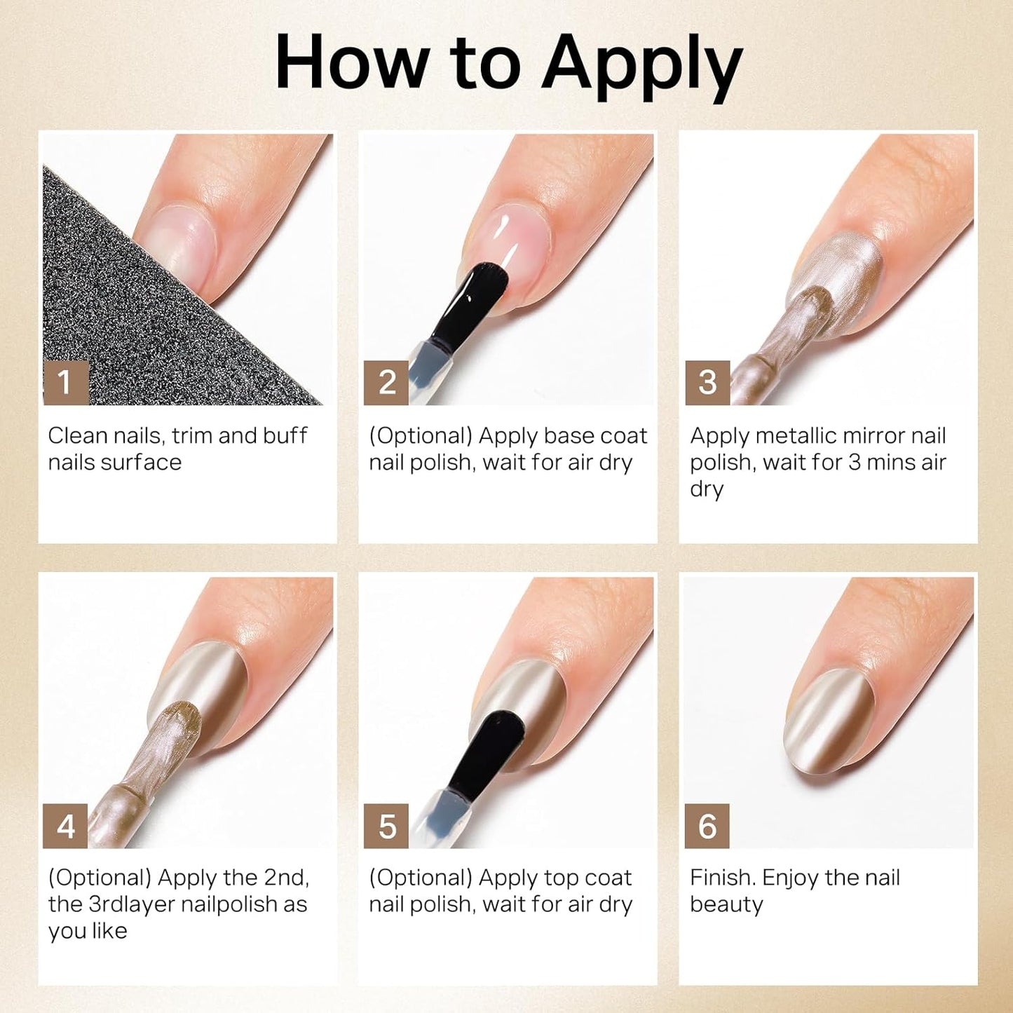 MIZHSE Champagne Mirror Nail Polish, Quick Dry Metallic Nail Polish, Air Dry Fast Chrome Nail Lacquer Bright Color Oil-based Nail Art Manicure DIY Home-BrightBean Baby