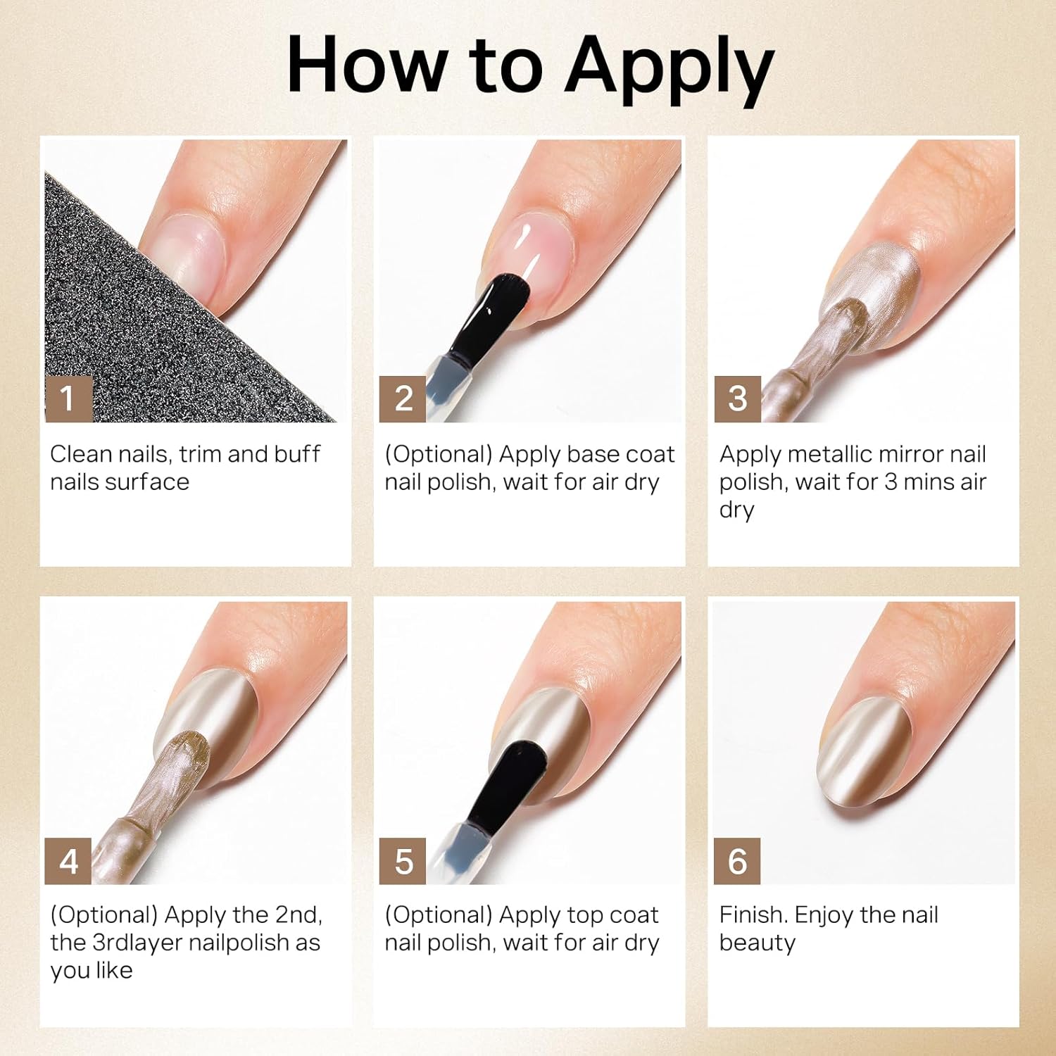 MIZHSE Champagne Mirror Nail Polish, Quick Dry Metallic Nail Polish, Air Dry Fast Chrome Nail Lacquer Bright Color Oil-based Nail Art Manicure DIY Home-BrightBean Baby