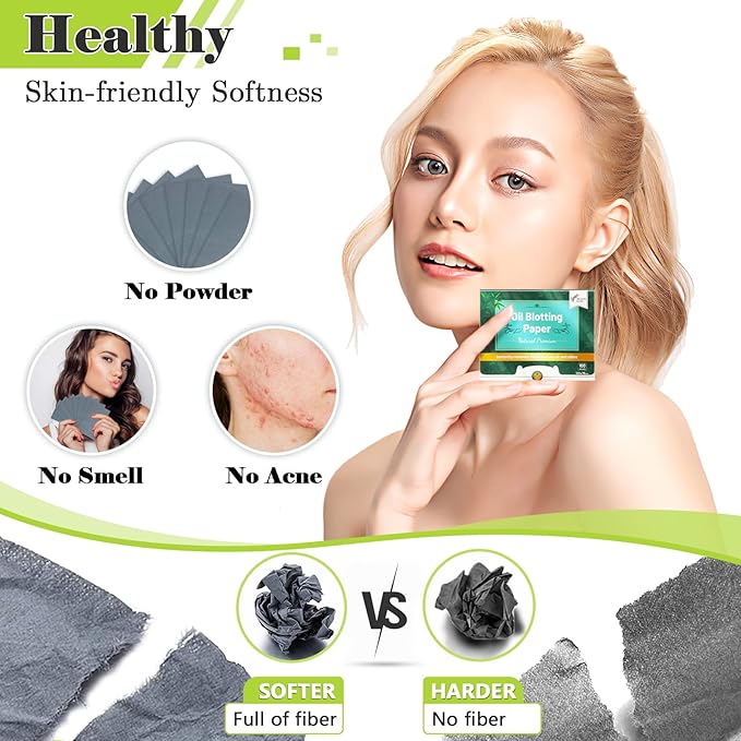 Natural Premium Oil Blotting Paper for Oily Skin with Bamboo Charcoal,26% Larger Oil Blotting Sheets for Face,Makeup Friendly Oil Absorbing Sheets 600 Sheets-BrightBean Baby