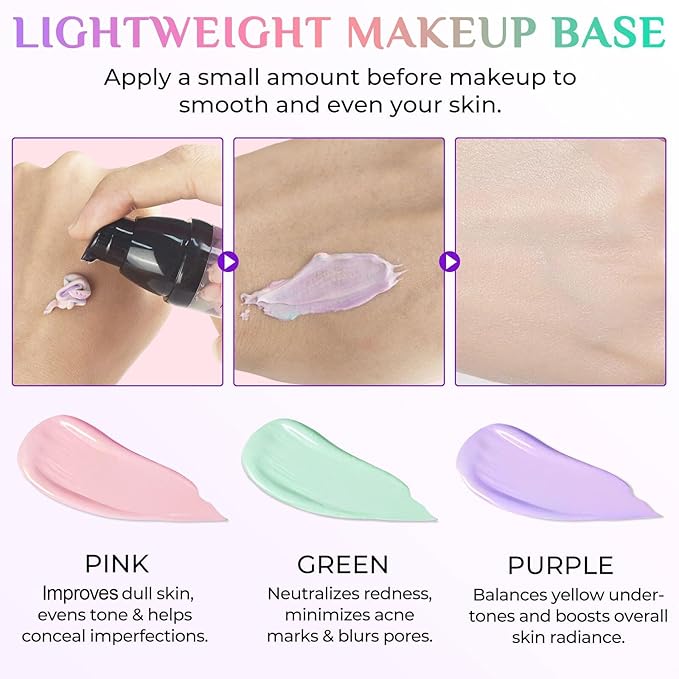 Primer for Face Before Makeup, 3 In 1 One Step Color Corrector Primer, SPF 50 PA+ Sunscreen Isolation Cream, Hydrating, Oil Control Facial Serum Even Skin Tone, Water-Resistant & Sweat-Proof-BrightBean Baby