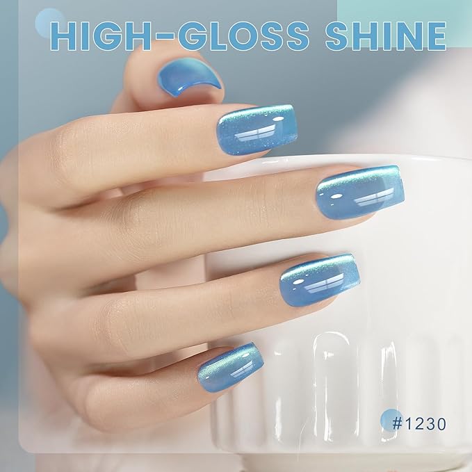 RARJSM Green Cat Eye Gel Nail Polish Set 6pcs Reflective Sparkly Diamond Glitter Nude Pink Blue Purple Clear Glass Cateye Gelpolish with Magnet Stick 7.5ml Curing Requires Soak Off for Home Salon-BrightBean Baby