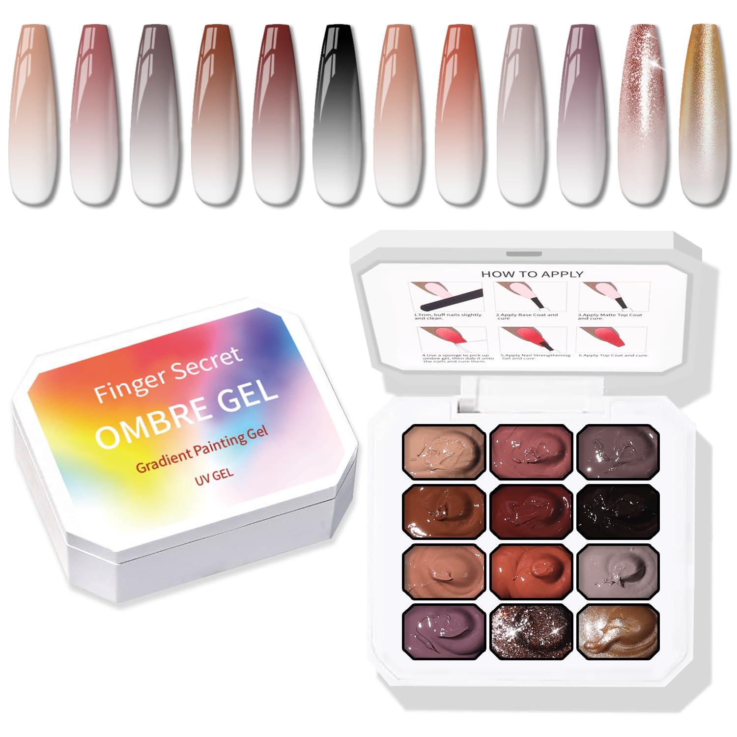 Sponge Pat Paint Nail Gel, Ombre Nails Gradient Gel Nail Blush Blooming Aura Nails Drawing Stripper Floral Painting DIY Nail Art, No Wipe, UV/LED Curing (12 Colors C)-BrightBean Baby