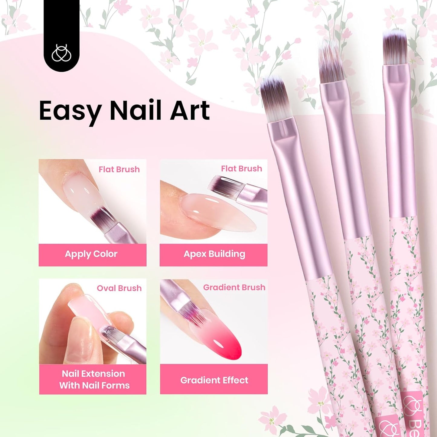 Beetles Gel Polish Nail Art Brushes Set - 6 Pcs Fingernail Art Design Pen, Floral Pattern Handle, Gradient Bristles Nail Brush Set DIY with Palette Dotting Manicure Tool Kit-BrightBean Baby