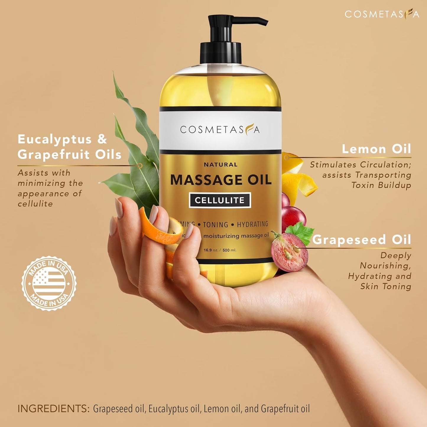 Cellulite Massage Oil & Hot Cream - 100% Natural Cellulite Oil & Gel, Highly Absorbable, Firm, Tone, Tighten & Moisturize Skin - Soothes Muscles (16.9 Fl Oz Each Bottle)-BrightBean Baby