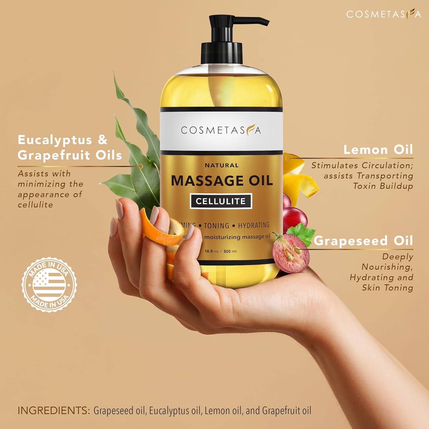 Cellulite Massage Oil & Hot Cream - 100% Natural Cellulite Oil & Gel, Highly Absorbable, Firm, Tone, Tighten & Moisturize Skin - Soothes Muscles (16.9 Fl Oz Each Bottle)-BrightBean Baby