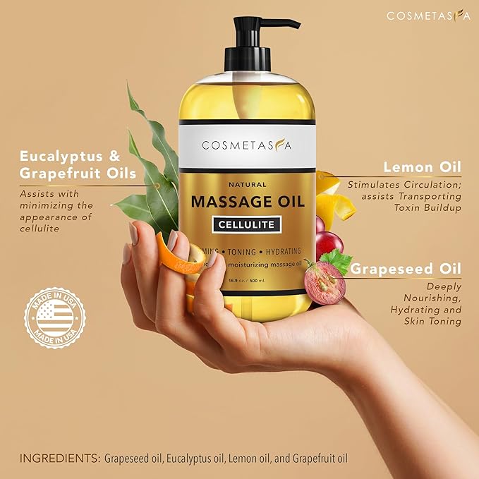 Cellulite Massage Oil, Gel & Mitt - Natural Hot Cream Massage Gel, Oil & Massager - Firm, Tone, Tighten & Moisturize Skin. Soothes Muscles (16.9 oz)-BrightBean Baby