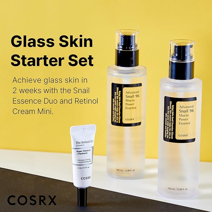 COSRX Glass Skin Korean Skincare Set- Advanced 96% Snail Mucin Serum (3.38fl oz * 2pcs) & Mini Sized 0.1% Retinol Cream for Face (0.1oz)- Korean Skin Care Gift Set, Anti Aging Set-BrightBean Baby