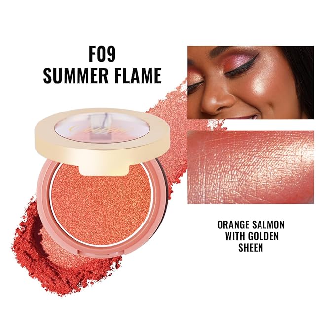 Oulac Luminisers Powdery Blusher for Cheeks Face Glow,Brighten Skin As Highlighter Makeup, Shimmer Blusher,Buildable and Vegan Cosmetics,4.8g F09 Summer Flame-BrightBean Baby