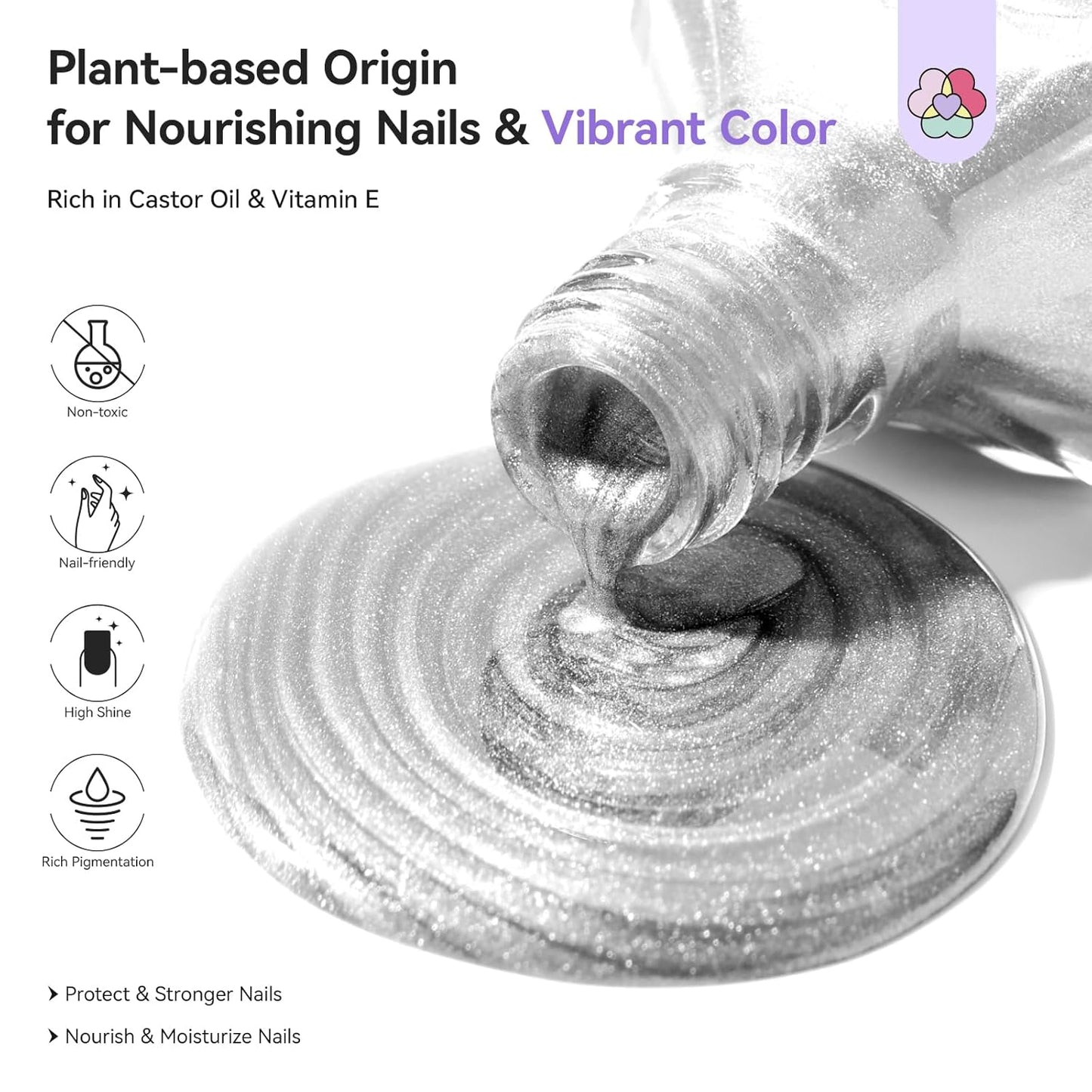 SAVILAND Color Artistry Sparkle Silver Nail Polish - 7 Days Shimmer Glitter Fingernail Polish Non Gel, Air Quick Dry Long Last Shine Diamond Silver Nail Lacquer Toe Nail Art Salon Manicure Home-BrightBean Baby