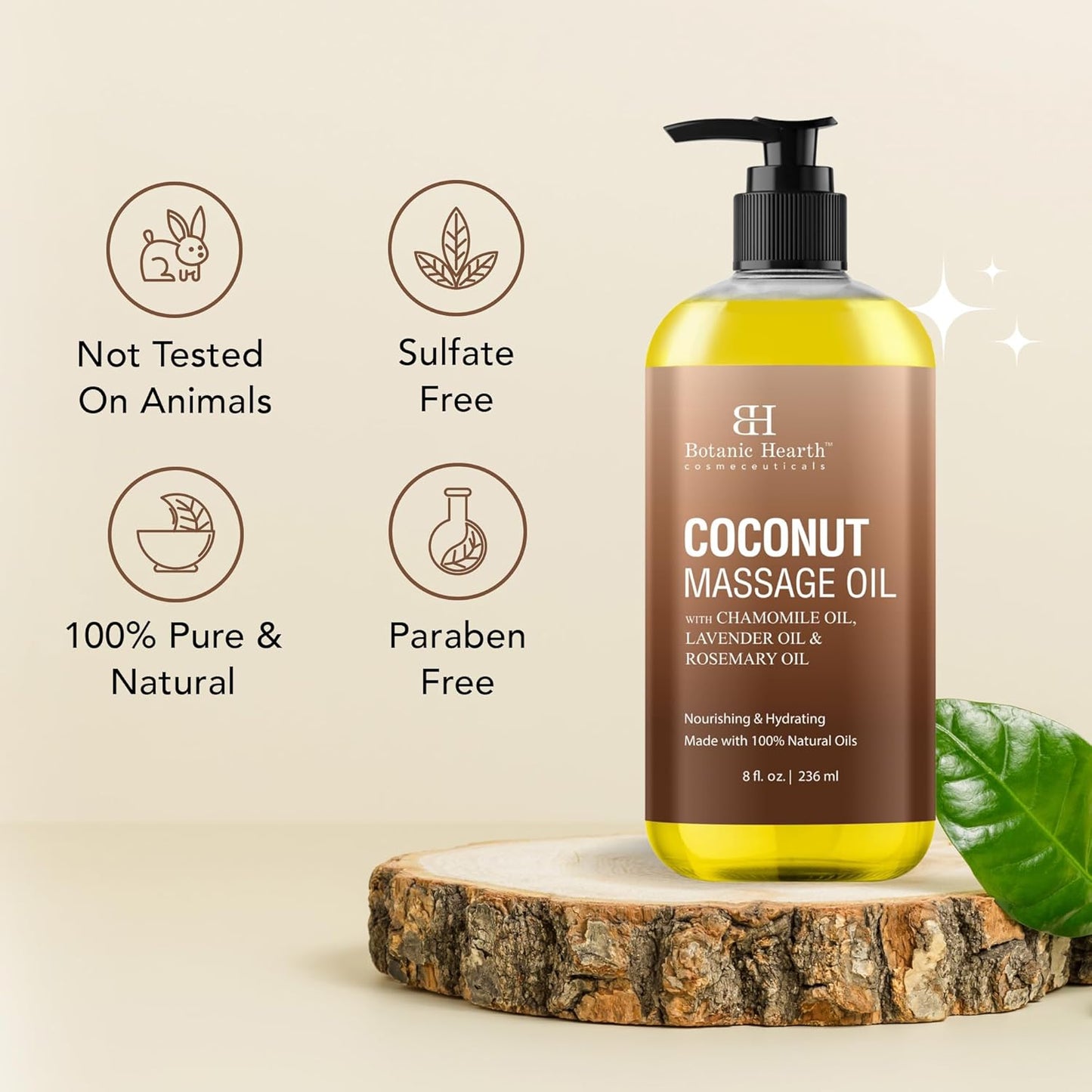 Botanic Hearth Coconut Massage Oil | Ultra|Glide Formula with Soothing Aroma |Made with Natural Oils | All Skin Types, Men & Women | 8 Fl Oz-BrightBean Baby