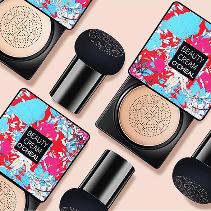 OCHEAL Mushroom Head Air Cushion BB Cream Foundation Cream for Face Makeup Concealer Cushion for Face Comestics Make Up Cushion Compact Natural-BrightBean Baby