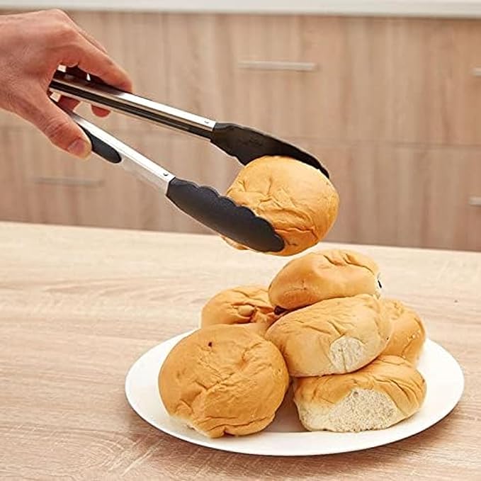 2-Pack of 9" (Small) & 12" (Large) Kitchen Tongs Set: Non-Stick Silicone-Stainless Steel Cooking Tongs, BPA Free, Heat Resistant (480°F) - Non-Slip Grip & Locking Metal Food Tongs (Grey)