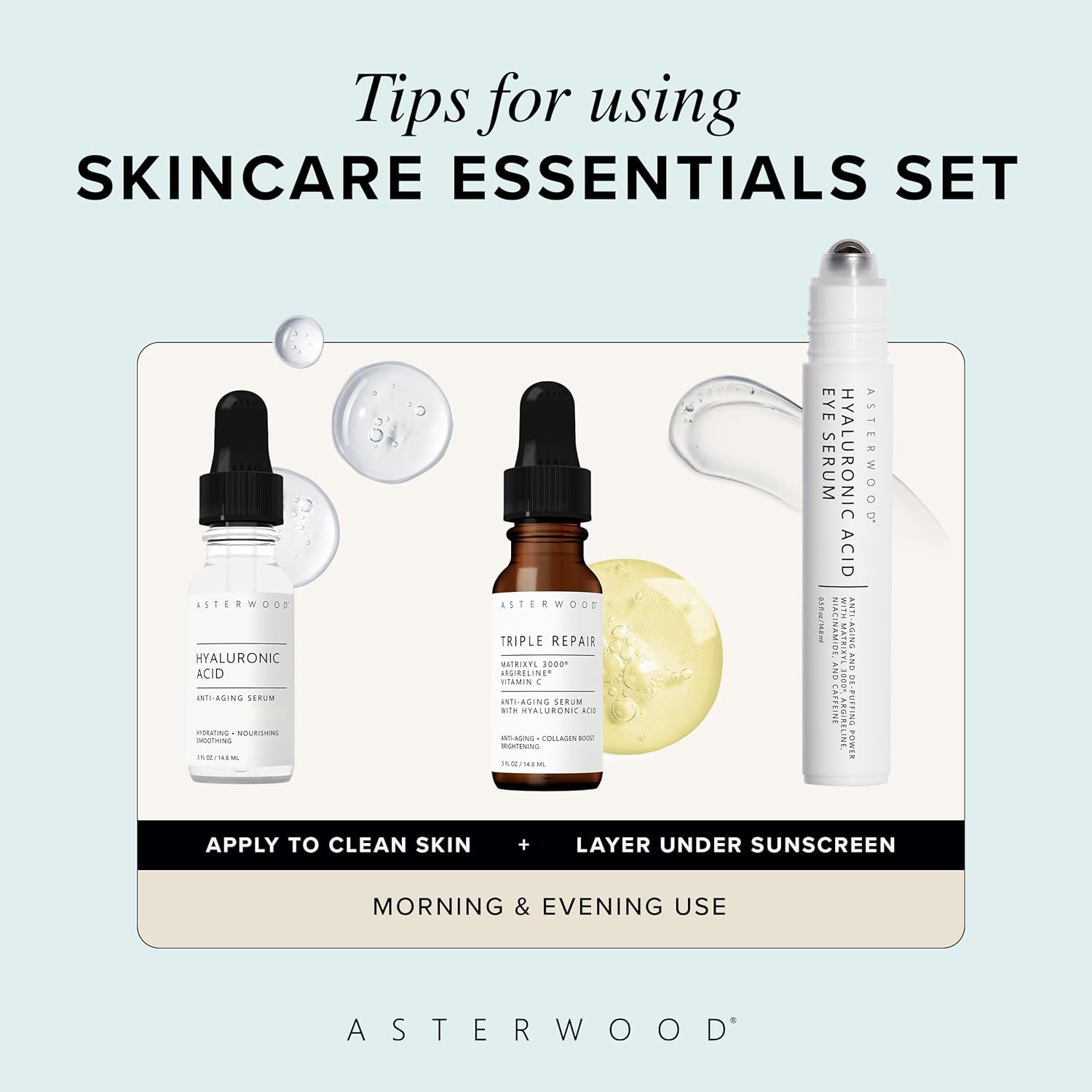 Asterwood Skin Care Set - with Hyaluronic Acid & Triple Repair Serums, Under Eye Serum - Skincare Essentials - Hydrating, Moisturzing, Anti-Aging - Fragrance-Free-BrightBean Baby