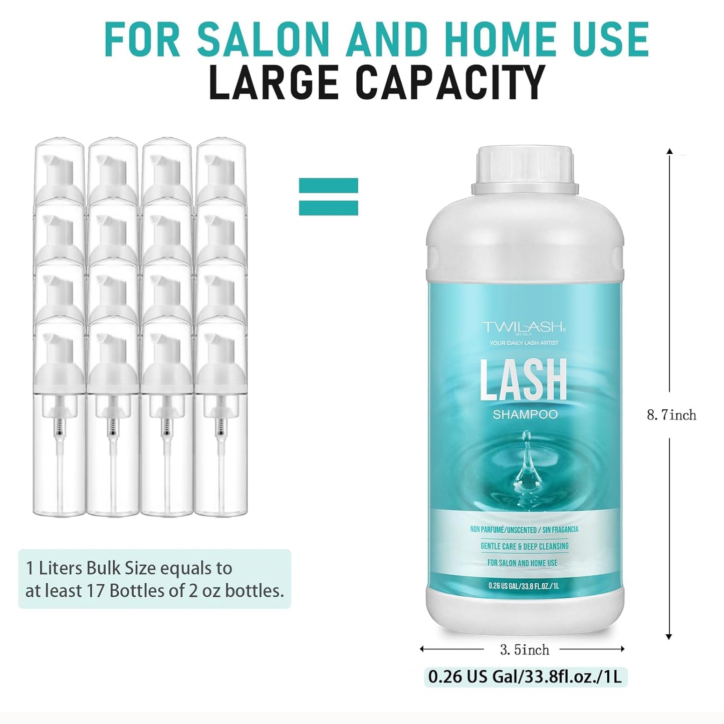 Lash Shampoo Bulk, Eyelash Cleanser for Extensions 1 Liter, Safe Makeup Remover, Non-irritating or Burning Formula Eyelid Foaming Cleanser for Professional Salon and Home Use (Unscented-1L)-BrightBean Baby