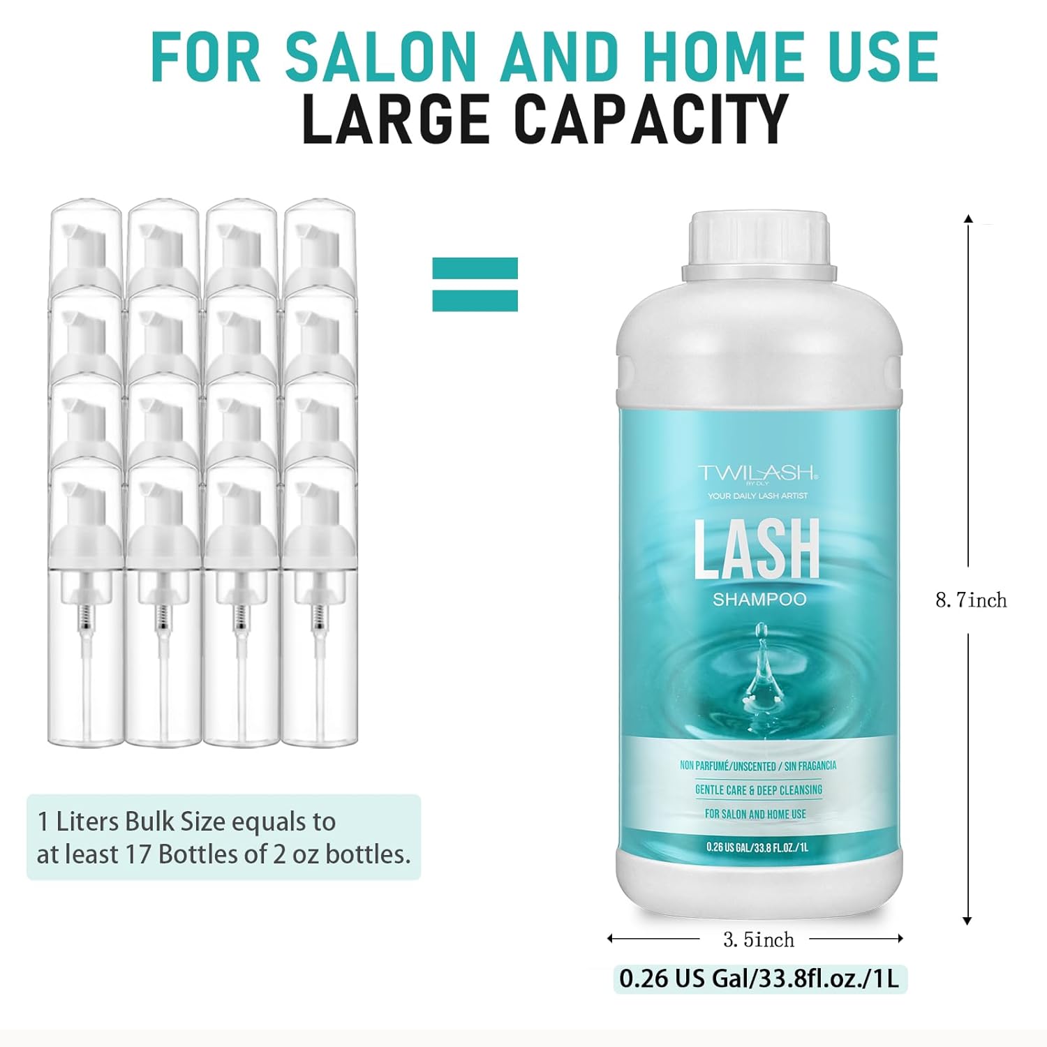 Lash Shampoo Bulk, Eyelash Cleanser for Extensions 1 Liter, Safe Makeup Remover, Non-irritating or Burning Formula Eyelid Foaming Cleanser for Professional Salon and Home Use (Unscented-1L)-BrightBean Baby