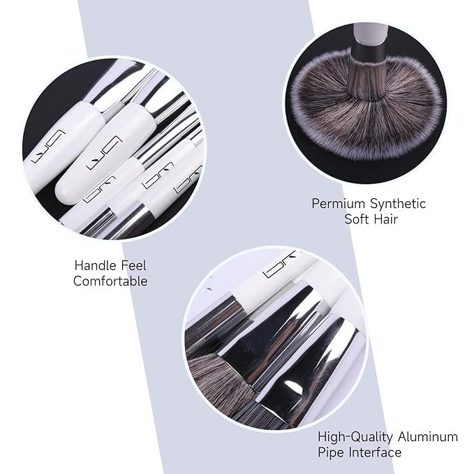 Travel Makeup Brushes Set w/Pouch, 5PCS Double Ended Portable Mini Cosmetic Brushes Kit for Foundation, Eyeshadow, Lip, Blush Make Up Brushes Professional(White)-BrightBean Baby