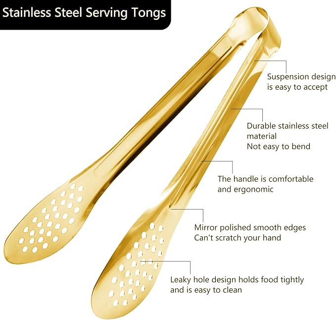 6 Pack Gold Buffet Tongs,Stainless Steel Serving Tongs Serving Utensils (9inch)