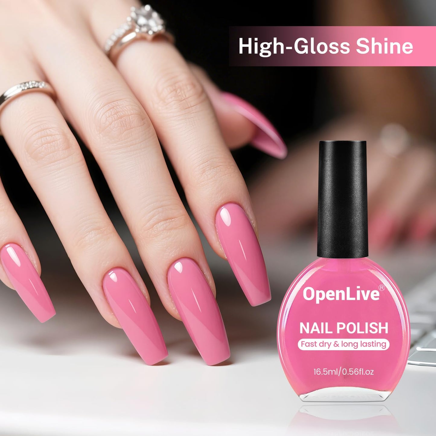 16.5ml Rose Pink Nail Polish Large Volume Quick Drying Nail Polish, Fast Drying and Long Lasting Color Nail Art DIY Home Manicure Gift for Women-BrightBean Baby