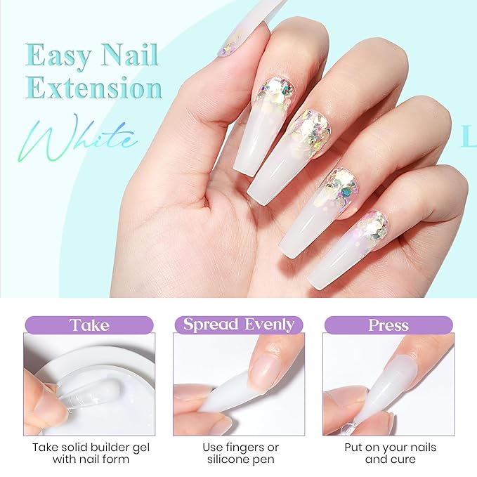 MIZHSE Solid Builder Gel for Nails, 60g White 3D Gel Nail Art Sculpting Non-Sticky Carving Hard Extension Soak Off UV LED for Salon Manicure Home DIY-BrightBean Baby