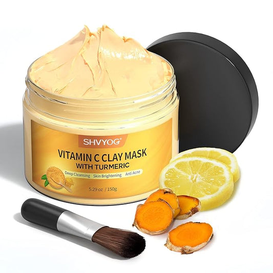Vitamin C Face Mask with Kaolin Clay and Turmeric for Dark Spots, Dull Skin, Skincare Facial Mask for Controlling Oil and Refining Pores 5.29 Oz-BrightBean Baby