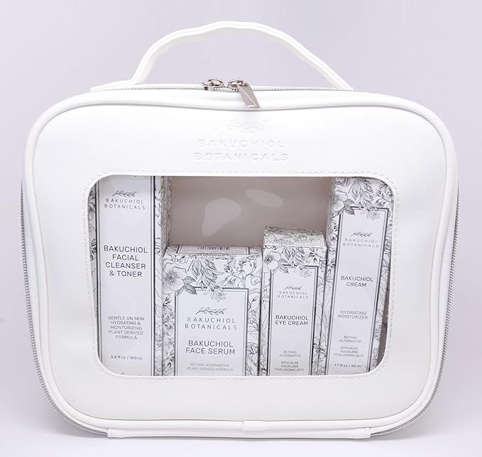 Bakuchol Botanicals Gift Set with Travel Case, Includes Face Serum, Toner & Cleanser All-in-One, Eye Cream, Moisturizer-BrightBean Baby