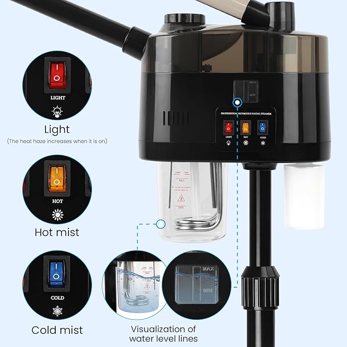 Professional Facial Steamer, Hot&Cold Mist Facial Steamer, Facial Humidifier on Wheels, Esthetician Steamer for Facial Deep Cleaning and Moisturize, Suitable for Spa, Salon and at Home Use-BrightBean Baby