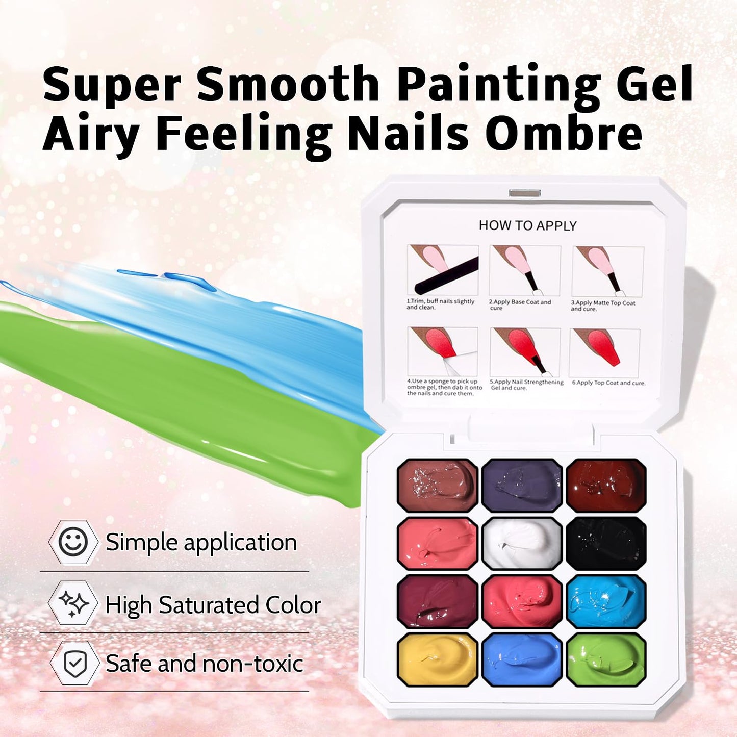 Sponge Pat Paint Nail Gel, Ombre Nails Gradient Gel Nail Blush Blooming Aura Nails Drawing Stripper Floral Painting DIY Nail Art, No Wipe, UV/LED Curing (12 Colors D)-BrightBean Baby