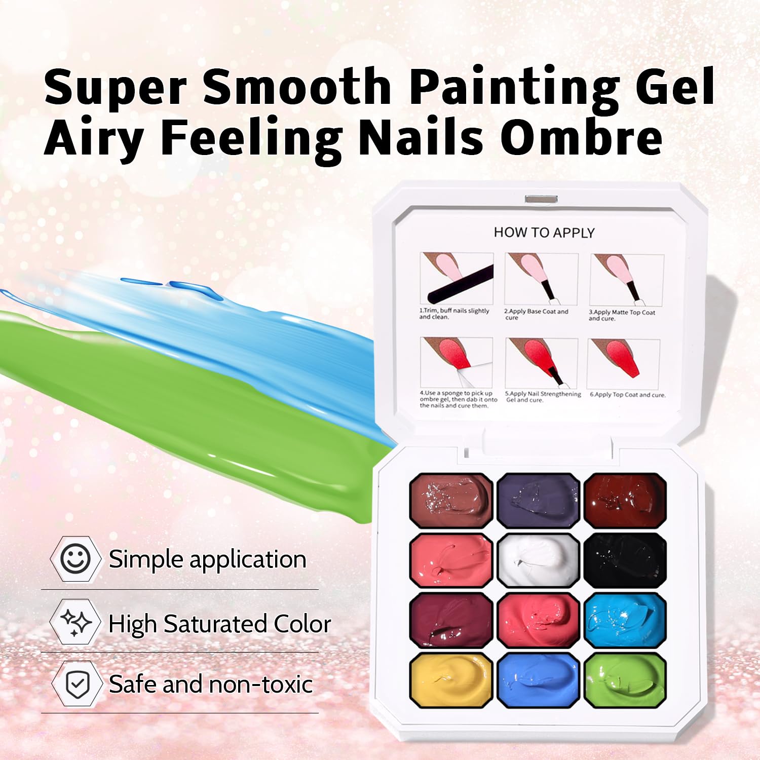 Sponge Pat Paint Nail Gel, Ombre Nails Gradient Gel Nail Blush Blooming Aura Nails Drawing Stripper Floral Painting DIY Nail Art, No Wipe, UV/LED Curing (12 Colors D)-BrightBean Baby