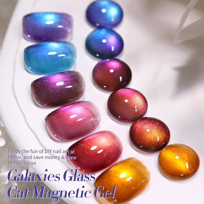 Born Pretty Cat Magnetic Eye Gel Nail Polish Glitter Auroras Magnetic Gel Polish Colorful Holographic Cat Magnetic Eye Nail Art Manicure DIY at Home 6PCS-BrightBean Baby