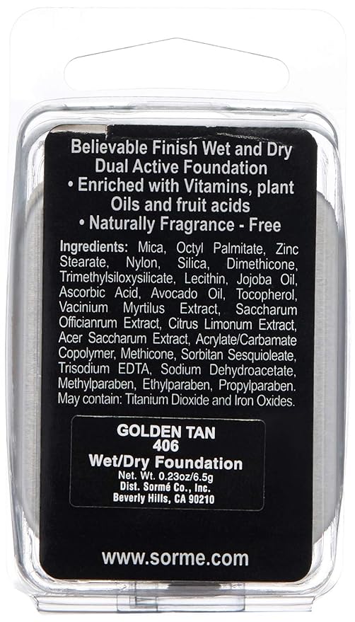 Sorme' Treatment Cosmetics Believable Finish Dual Active Foundation Refill, Golden Tan-BrightBean Baby