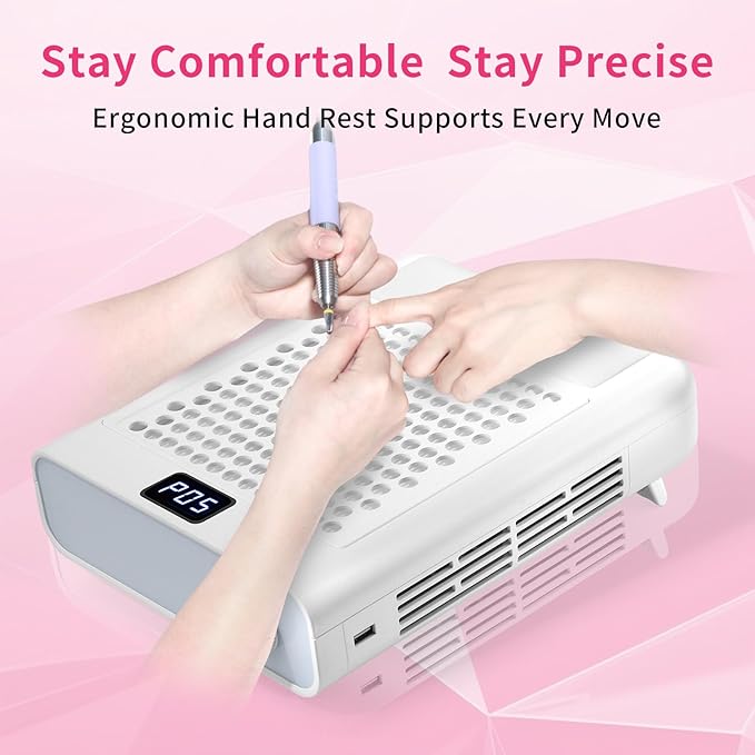 Missshine Dust Collector with Armrest – Professional 5-Speed Low Noise Vacuum Fan for Nail Techs – Powerful Suction with 10 Filter Papers for Salon & Home Use-BrightBean Baby