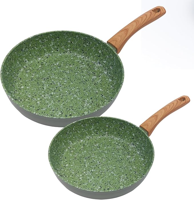 Nonstick Frying Pan Skillet Set 8.5 & 10.25 Inch - PFOA-Free Aluminum Cookware Green