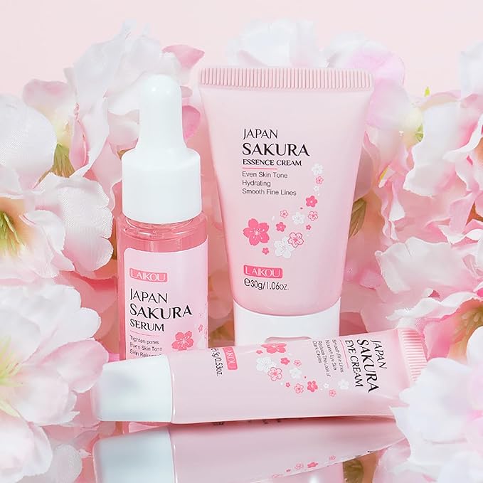 Skin Care Set JAPAN SAKURA Women Beauty Gift Sets Skin Care Kit with Serum, Eye Cream, Face Cream Travel Kit for Women Wife Mom Teen Girls TSA-friendly Sizes Birthday Gift 3pcs-BrightBean Baby