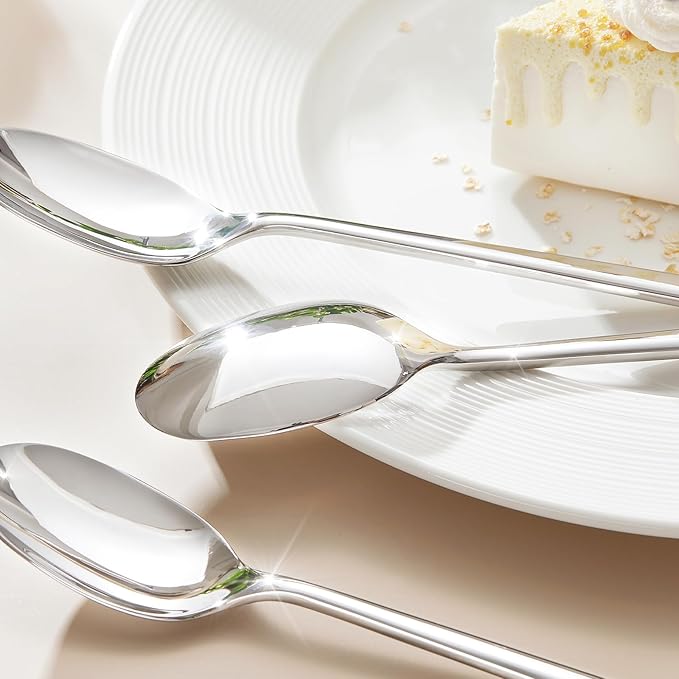 KINGSTONE Dinner Spoon Set, 4-Piece Tablespoons Silverware Spoons, Premium Food Grade Stainless Steel Spoons, Mirror Finish & Dishwasher Safe, Use for Kitchen, Home, Wedding, Party