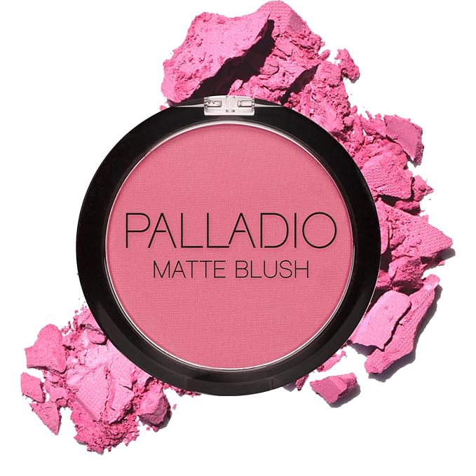 Palladio Matte Blush, Brushes onto Cheeks Smoothly, Soft Matte Look and Even Finish, Flawless Velvety Coverage, Effortless Blending Makeup, Flatters the Face, Convenient Compact, Bayberry-BrightBean Baby
