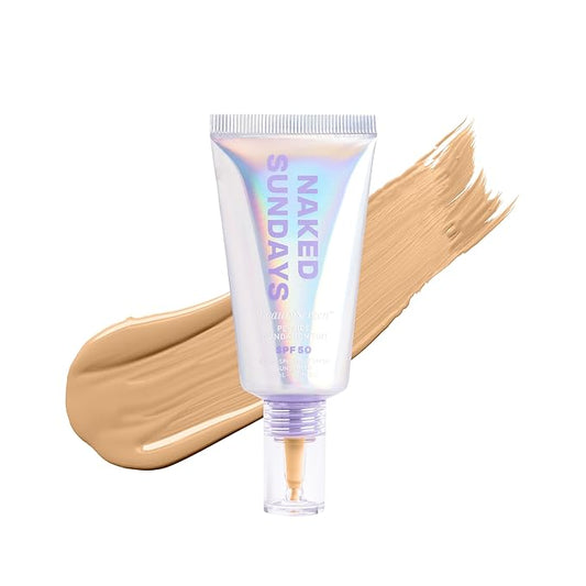 Naked Sundays BeautyScreen™ SPF 50 Mineral Peptide Foundation Tint – 2-in-1 Skin Tint & Mineral Sunscreen | Radiant, Buildable Coverage, Acne-Safe, Infused with Peptides (3 Warm Honey, 1.01 oz)-BrightBean Baby