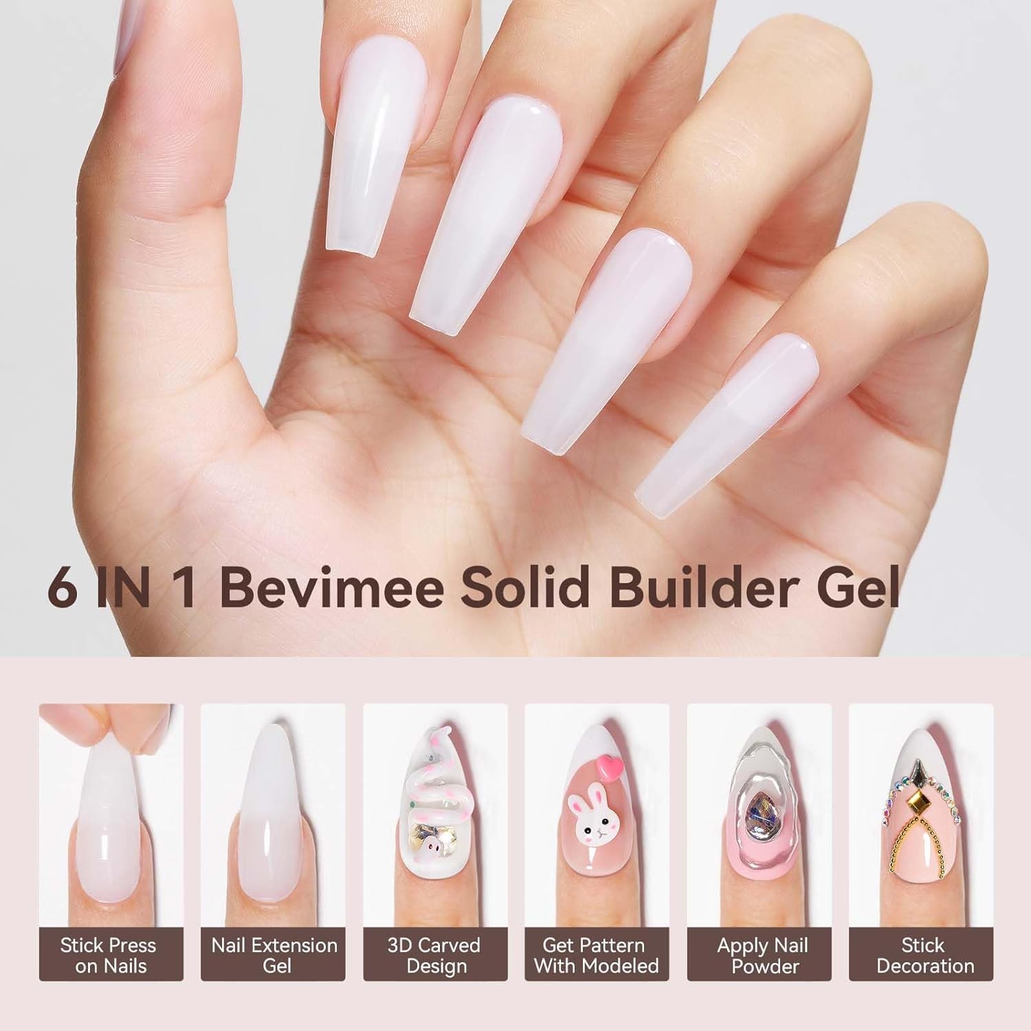 Solid Builder Gel For Nails, White 3D Nail Gel Art Hard Gel For Nails, 18g Non-Sticky Hand Molding Carving Gel For Nail Sculpting Extension Gel, Salon DIY At Home-BrightBean Baby