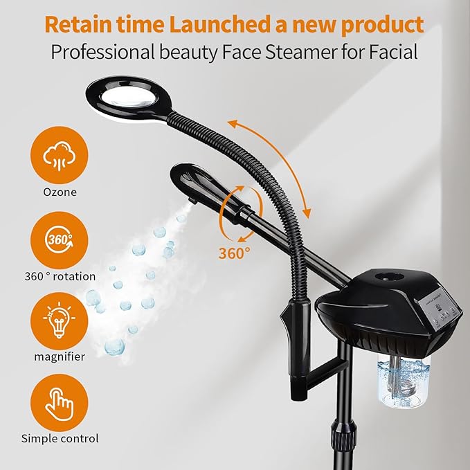 Facial Steamer for Ozone Humidifier Atomizer Attach 5× Magnifier and Light, Professional Face Steamer Clean Skin Firming Pores and Moisturizing Suitable for a Beauty, Spa, at Home-BrightBean Baby