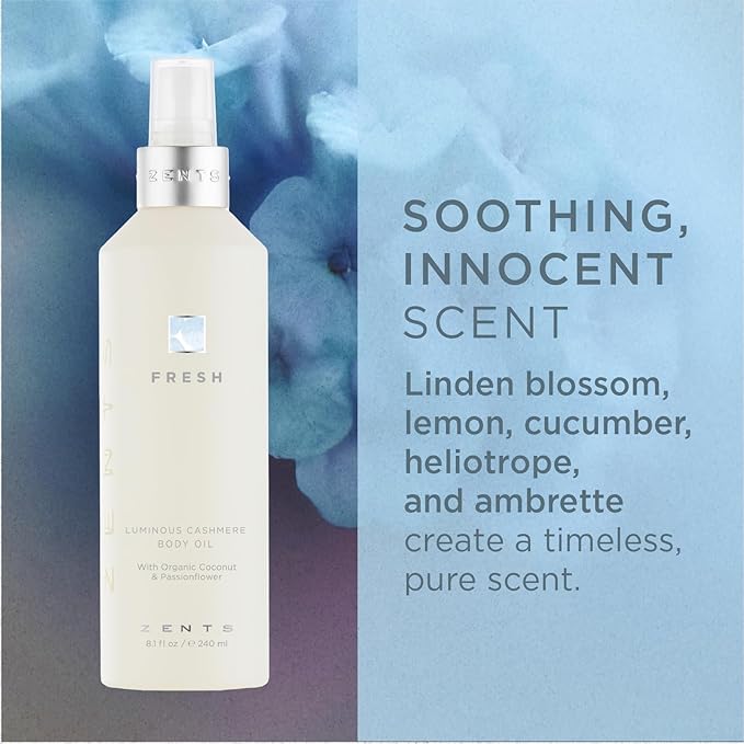 Zents Luminous Cashmere Body Oil (Fresh Fragrance) | Moisturizing Body Oil with Vitamin E & Organic Coconut Oil | Softens & Smooths Skin | 8 fl oz-BrightBean Baby