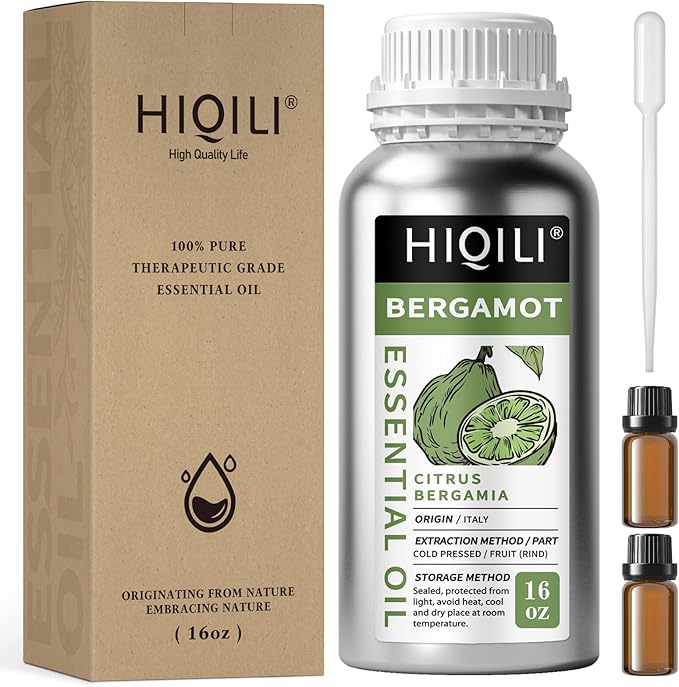 HIQILI Bergamot Essential Oil for Diffuser, Skin, Hair, DIY, 100% Pure & Natural - 16 Fl Oz (500 mL)-BrightBean Baby