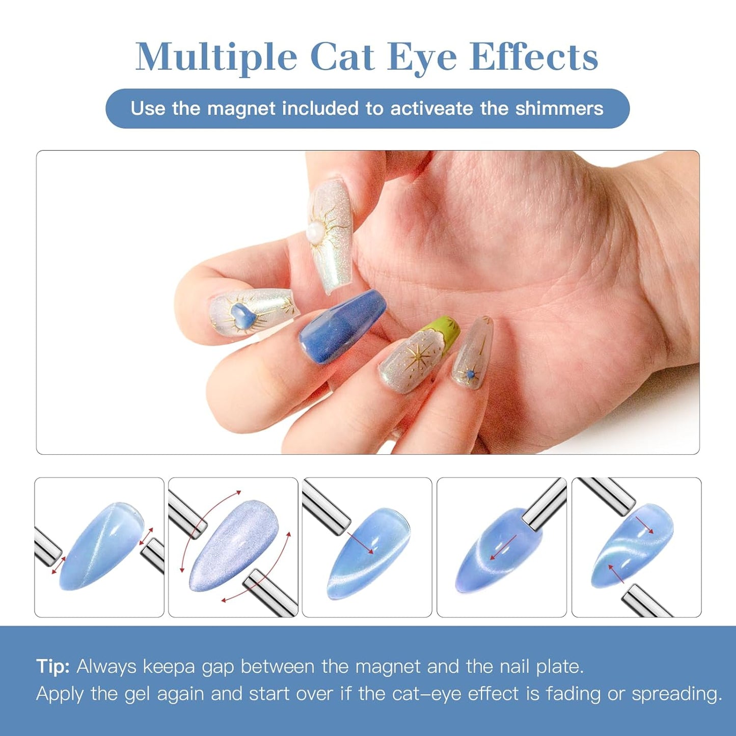 High-Density Cat Eye Gel Nail Polish with Magnet Stick, 15ml Dopamine Color Palette, Magnetic Effect Gel for DIY Manicure, Multiple Color Options - Ocean Luster-BrightBean Baby