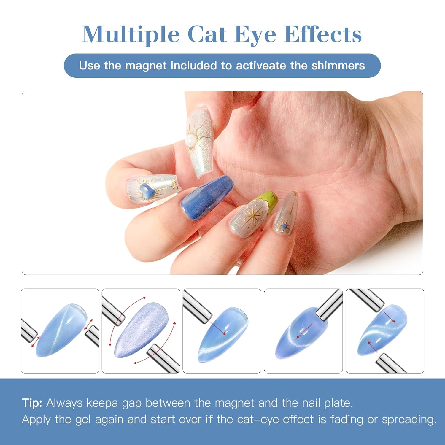 High-Density Cat Eye Gel Nail Polish with Magnet Stick, 15ml Dopamine Color Palette, Magnetic Effect Gel for DIY Manicure, Multiple Color Options - Ocean Luster-BrightBean Baby