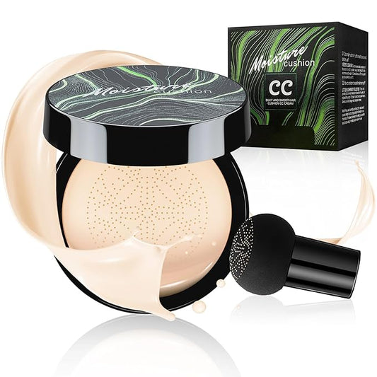 Mushroom Head Air Cushion CC Cream Foundation - Moisturizing & Long-Lasting BB Cream Concealer Makeup Base for All Skin Types, Brighten Long - Lasting Even Color Correcting Concealer (Ivory)-BrightBean Baby