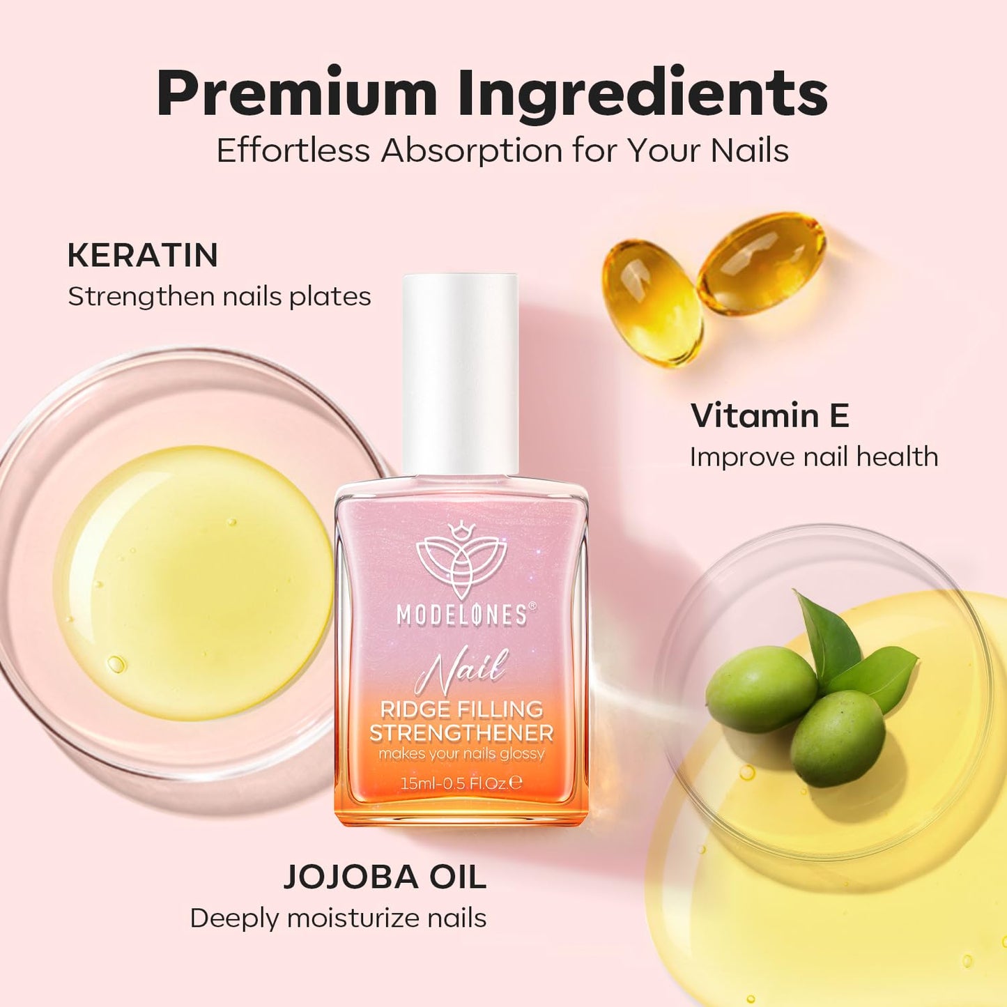 modelones Nail Strengthener Glitter Pink Nail Polish Nail Repair for Damaged Nails Hardener and Growth Polish Nail Care15ml-BrightBean Baby