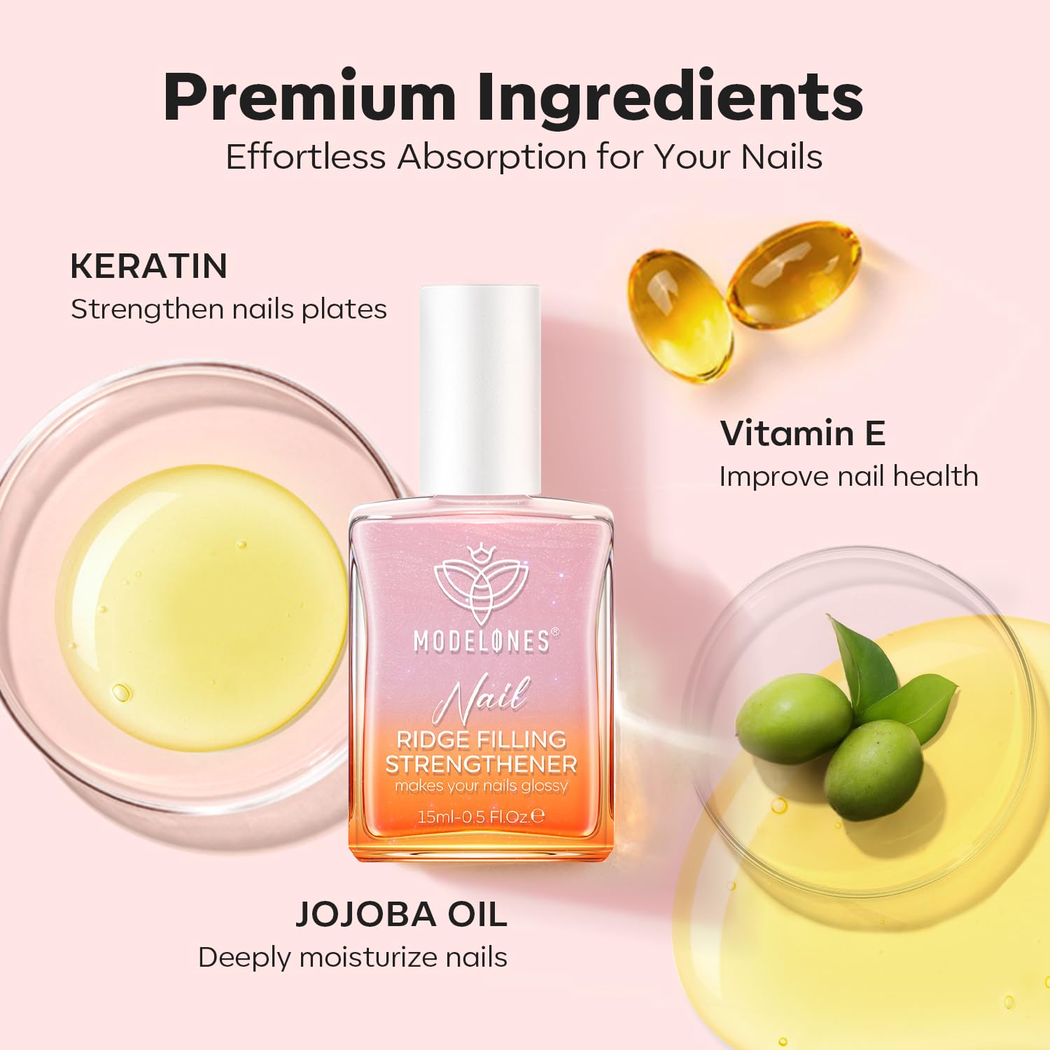 modelones Nail Strengthener Glitter Pink Nail Polish Nail Repair for Damaged Nails Hardener and Growth Polish Nail Care15ml-BrightBean Baby